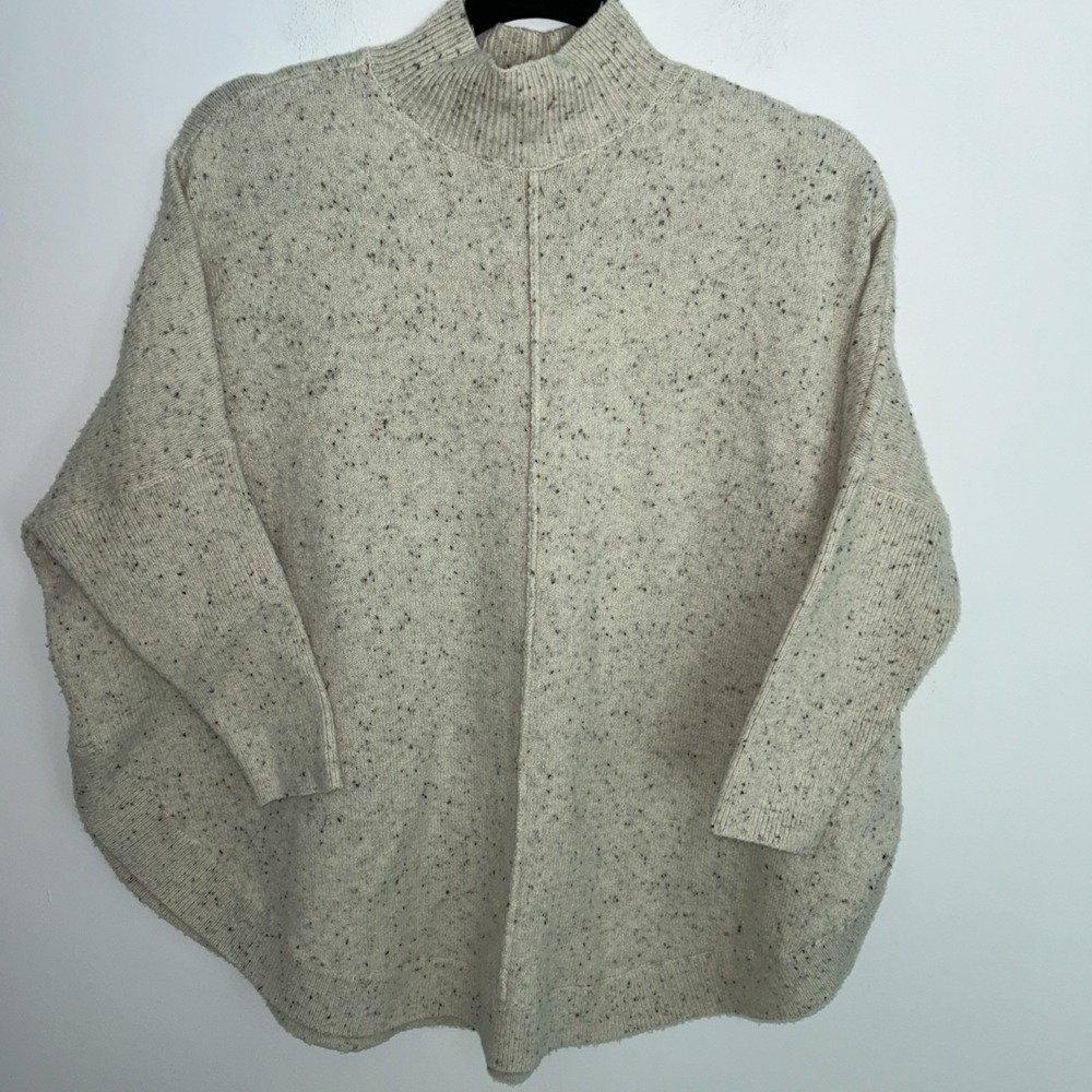 Loft Women's Pullover Sweater High Neck Beige Half Sleeve Cotton Camping‎ Soft